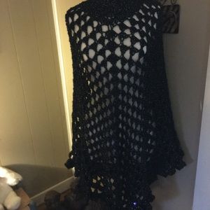 Crochet Handmade Black Poncho
